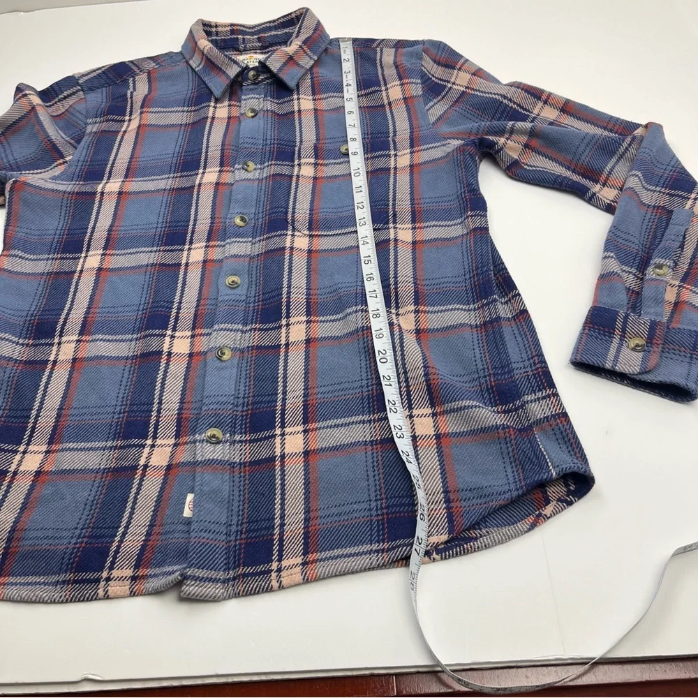 Marine Layer Mens Medium Cole Textured Twill Blue Plaid Long Sleeve Button Shirt